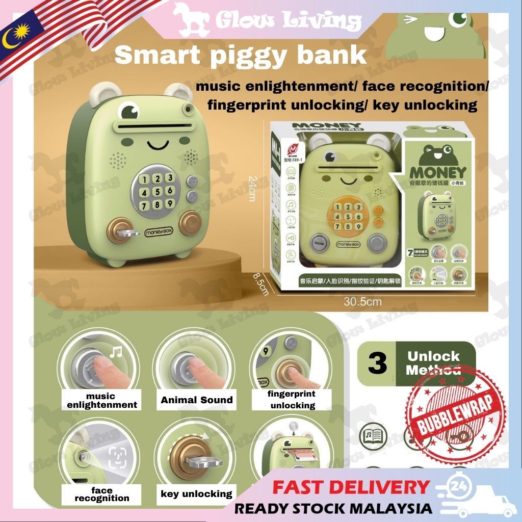 Children's Playhouse Savings Box Enlightenment Smart Toy Fingerprint Password Face Recognition Light Music Piggy Bank