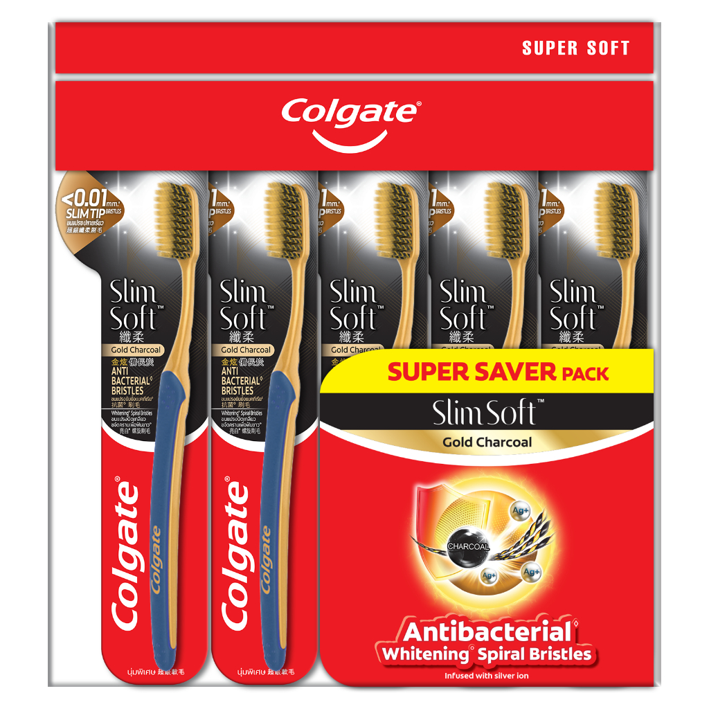 Colgate Slim Soft Gold Charcoal Ultra Soft Toothbrush (5's)