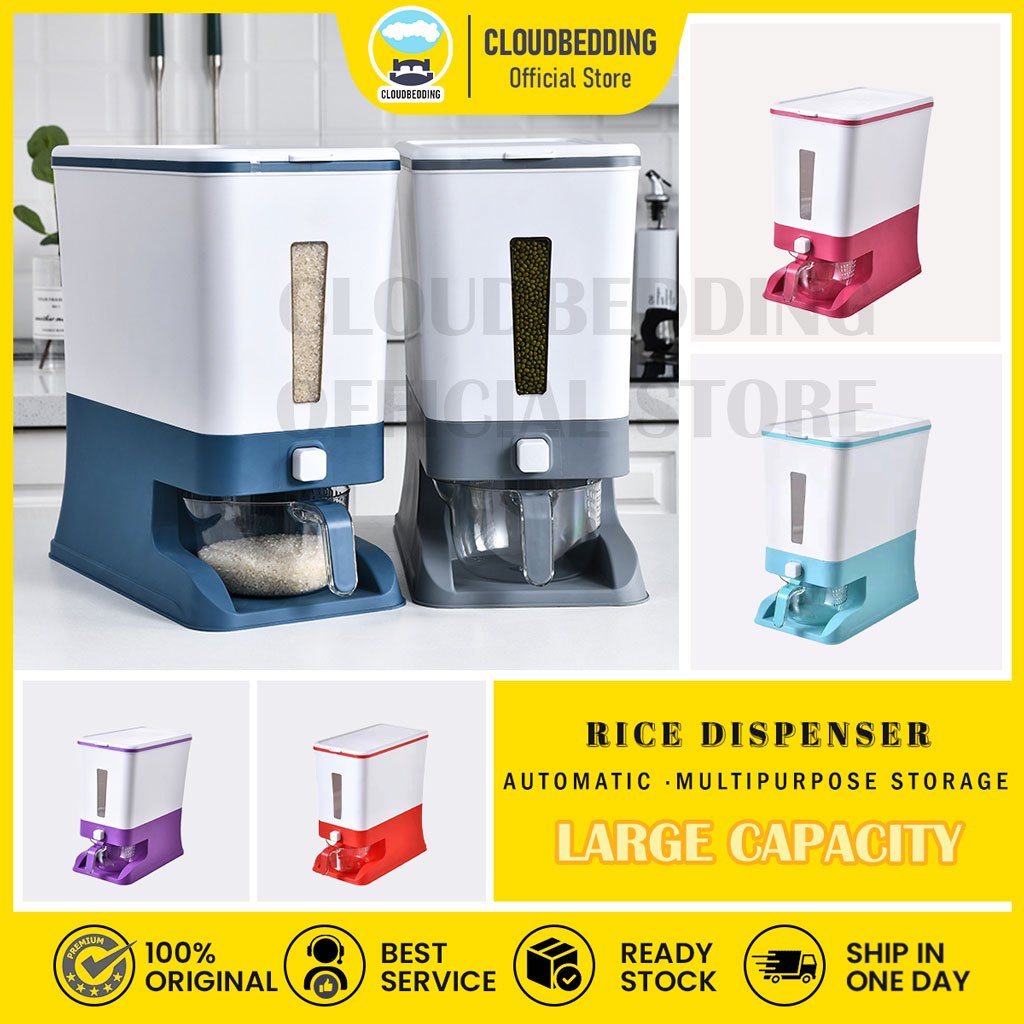 12KG Automatic Rice Dispenser with Rinsing Cup Smart Rice Dispenser Rice Storage Rice Bucket Bekas Beras Penyimpan Beras