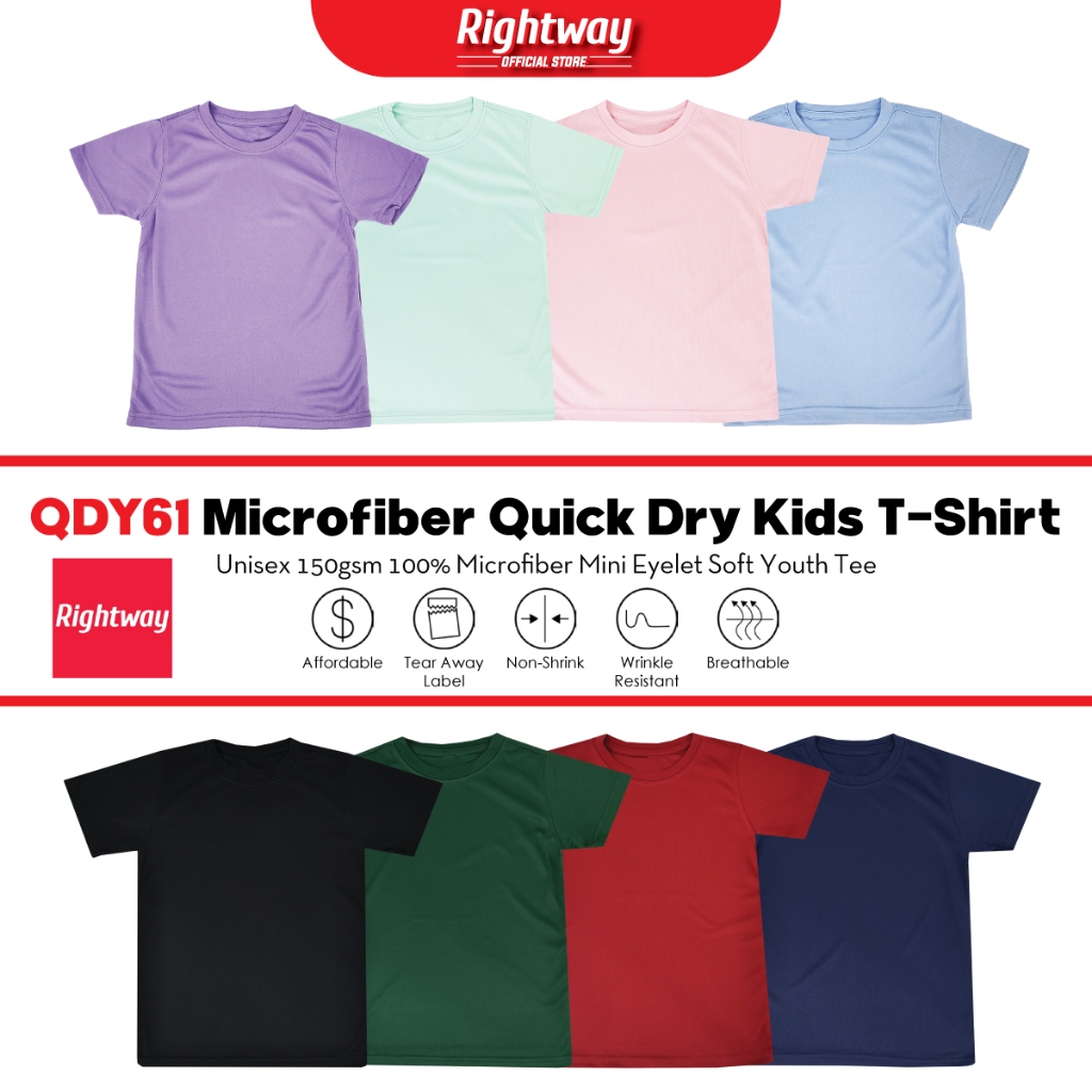 RIGHTWAY 100% Microfiber Children T-Shirt Kids Youth Plain Round Neck T-Shirt Baju Anak Lelaki Perempuan - QDY61 Group A