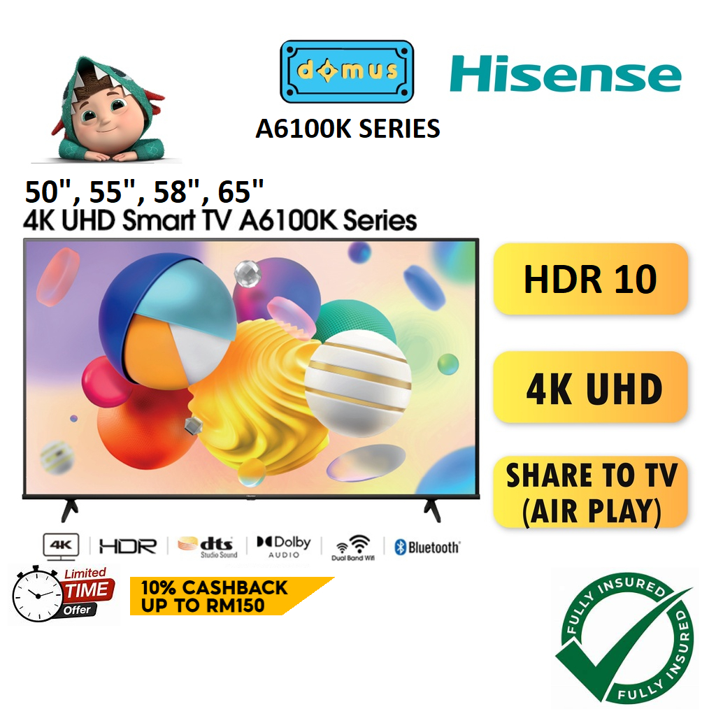 Hisense 50 55 58 65 Inch 4K Smart TV UHD 50" 55" 58" 65" LED TV Murah Television 电视机 電視機 A6100K Replace A6100G