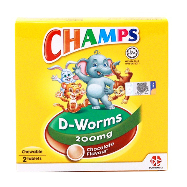 Champs D Worms 200mg 2 Tablets(Chocolate Flavour) or Suspension 200mg/5ml 10ml/bottle