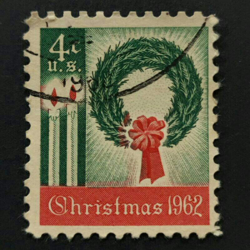 1962 Stamp USA-Complete Unique Used Stamp-4¢ Wreathes And Candles Contemporary Christmas-First Christmas Postage Stamp