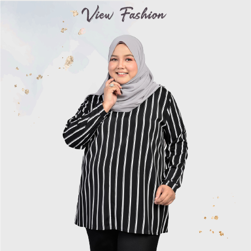 [VIEW] FS-3XL PLUS SIZE MUSLIMAH BLOUSE Stripe Style Blouse jalur labur blouse muslim 6718