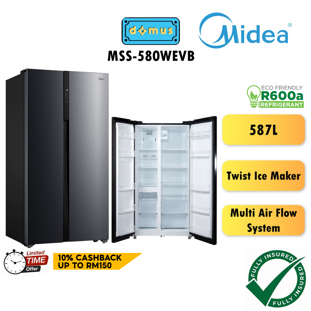 Midea Side By Side Refrigerator Non Inverter Fridge 587L Peti Sejuk Side By Side 冰箱 MSS-580WEVB