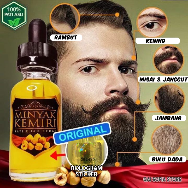 [COLD PRESS]100% Pati Minyak Buah Keras Kemiri Pelebat rambut organik 30ML Minyak Rambut Jambang Misai