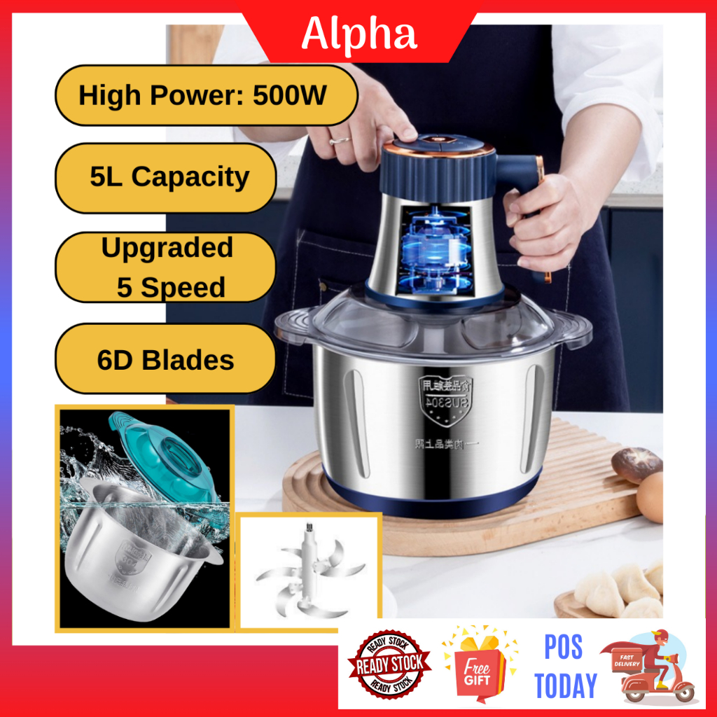 5L Electric Meat Grinders 304 Stainless Steel Food Crusher 6S Multifunctional Vegetable Slicer Processor Chopper Kitchen