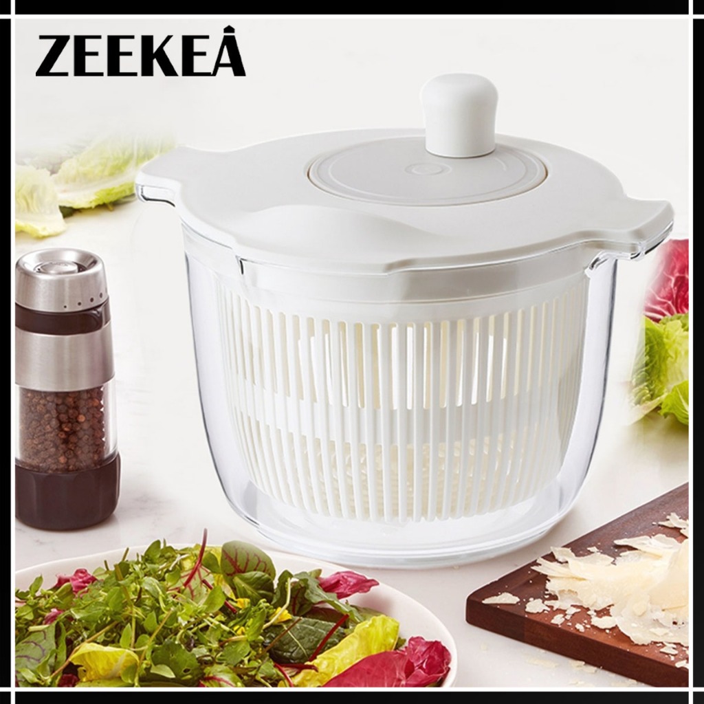 Zeekea Rotary Salad Spinner Dehydrated Machine Manual Salad Dehydrator  Vegetable Colander Water Drain Basket