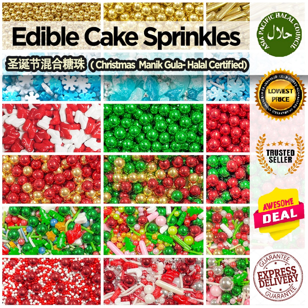 《30g》 Wholesales Price Christmas Sprinkles Cake Sprinkle Decoration Gula Manik Borong Manik Deco Kek Cake 圣诞糖珠