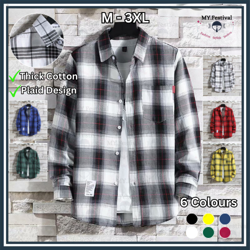 Plaid shirt men long sleeve coat jacket Tops Baju Lelaki kotak-kotak Kemeja Baju Lengan Panjang Korean Couple 韩风长袖格子衬衫男