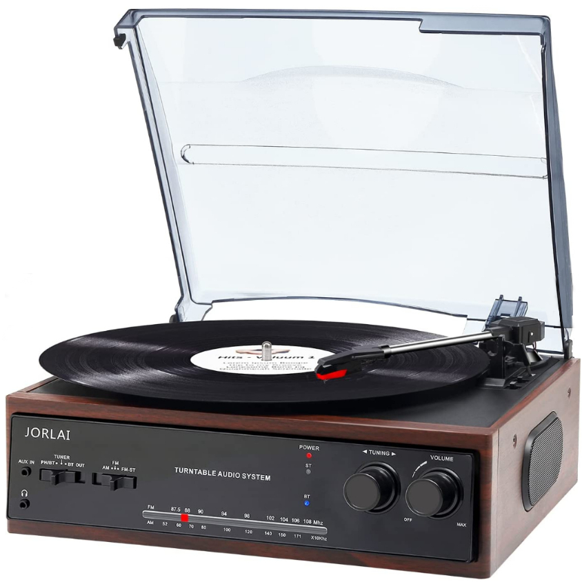 Vintage Turntable Vinyl Player Record Player - AM/FM Built-in Speakers Dual Bluetooth RCA Outputs/Aux Input