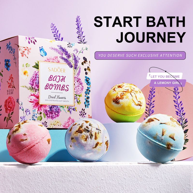 【' 】The Beauty Street 4in1 100g SADOER Dried Flower Bath Bomb Set Whitening Explosion Bath Ball