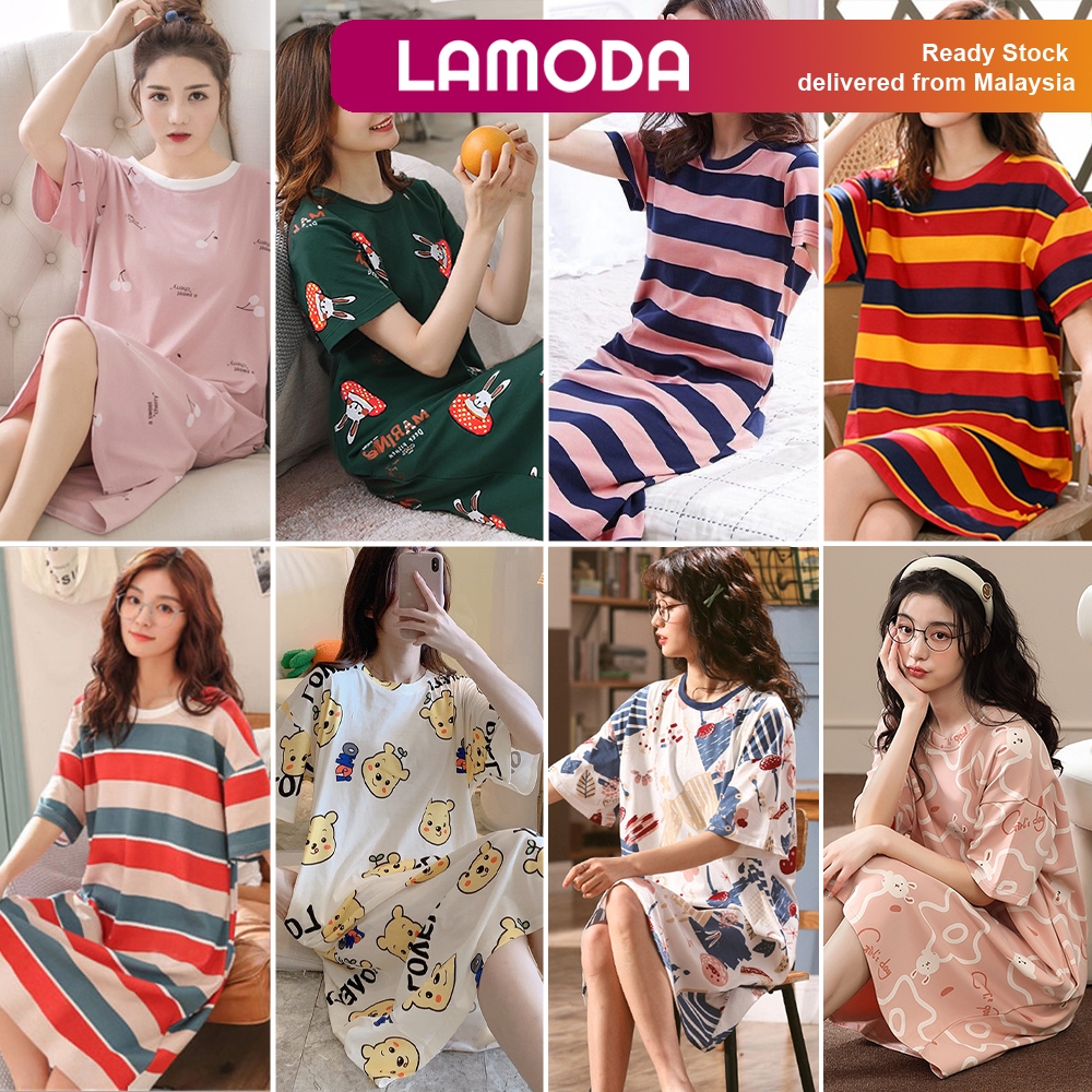 [M-2XL][Lamoda]YURI Womens pyjamas Plus Size Dress Pyjamas Sleepwear Pajamas Nightwear Baju Tidur Perempuan