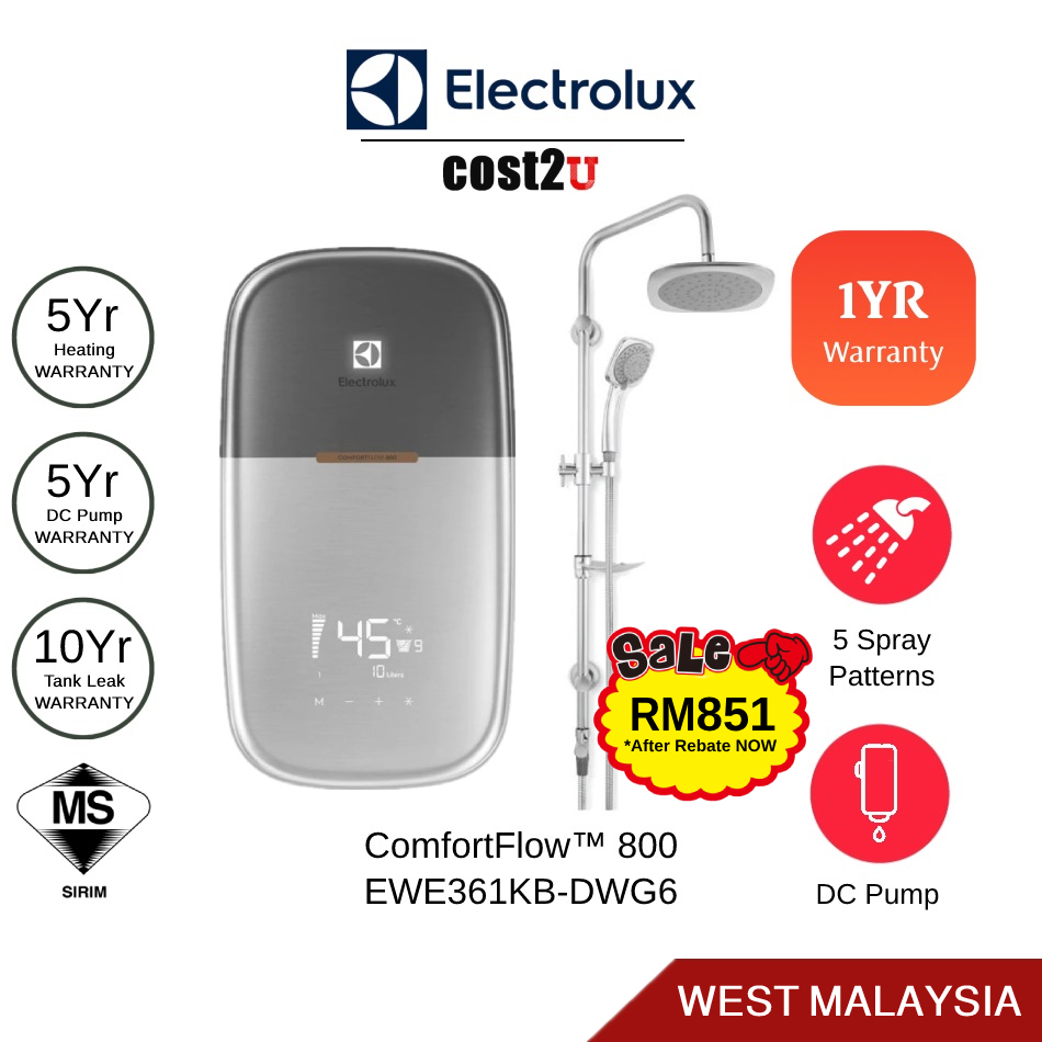 Electrolux ComfortFlow™ 800 Rain Shower Water Heater (DC pump) | EWE361MB-DST1 (Home Shower 熱水器 热水器)