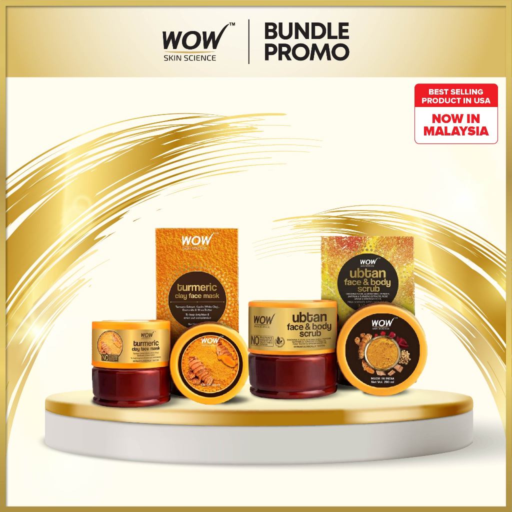 [Bundle] Wow Skin Science Face & Body Care Kit - Turmeric Clay Face Mask + Ubtan Face & Body Scrub