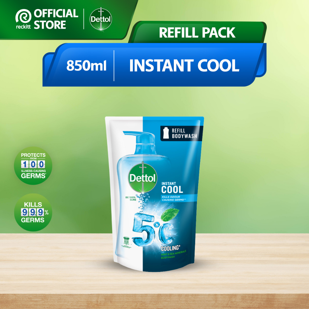 Dettol Antibacterial Shower Gel Body Wash Instant Cool Refill Pouch (850ml)