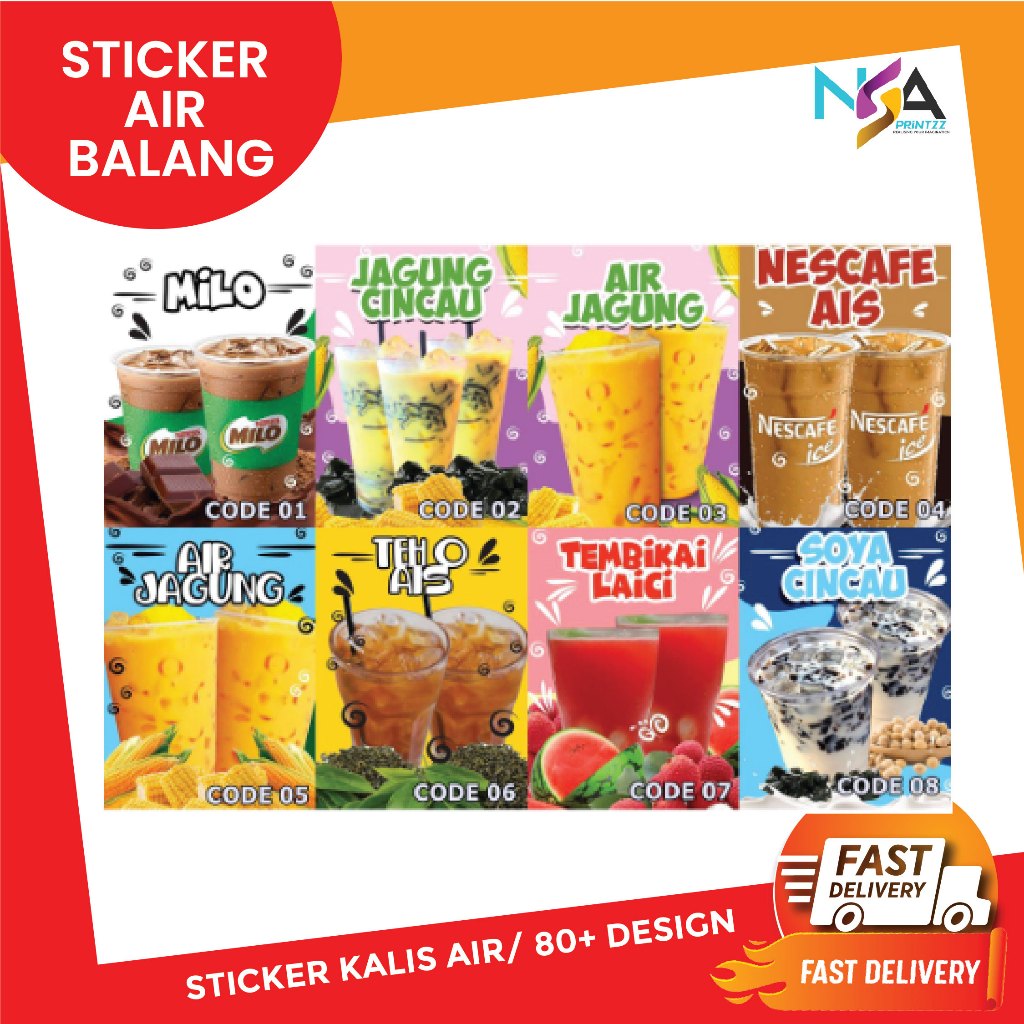 Sticker Air Balang Stiker Jus Buah Kelapa Teh Ais Green Tea Label Minuman Asam Boi Oren Epal Bazar Ramadhan