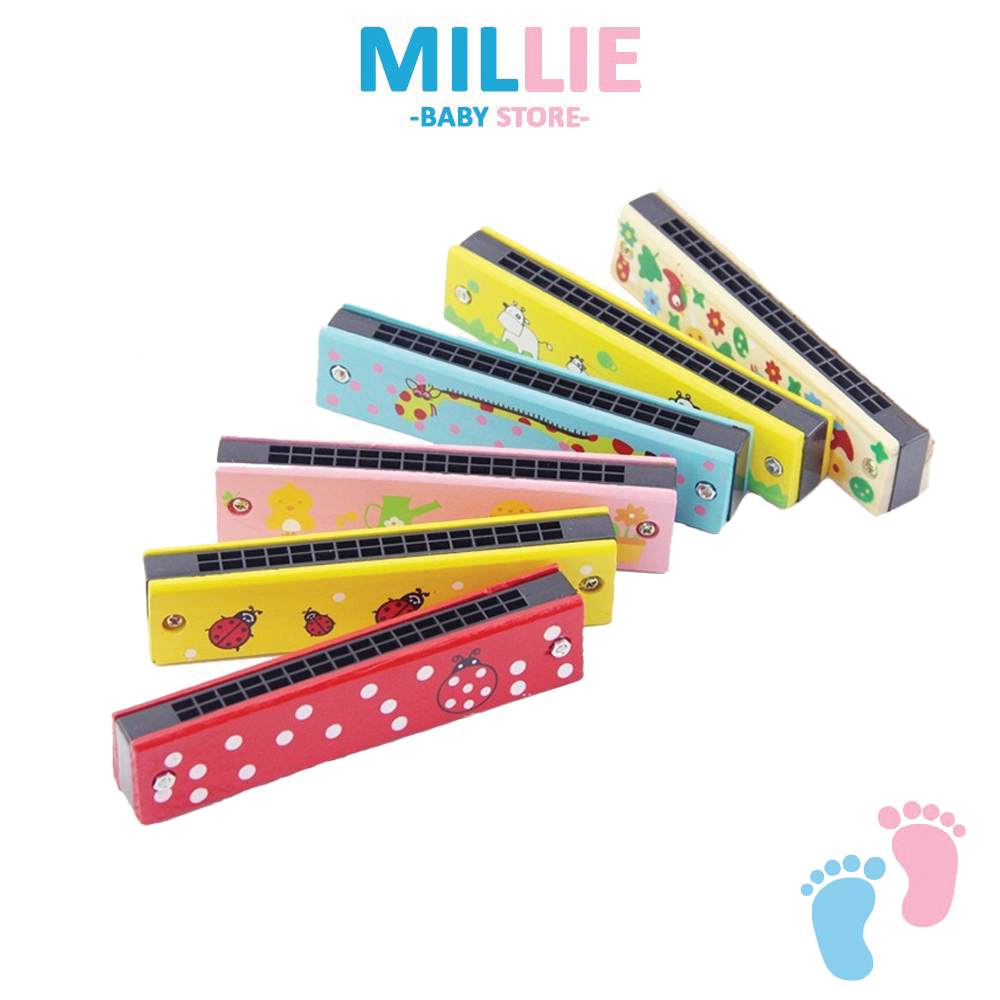 MILLIE Cute Harmonica Musical Instrument With Painted Cartoon Design Montessori Educational Learning Toys Children Gift
