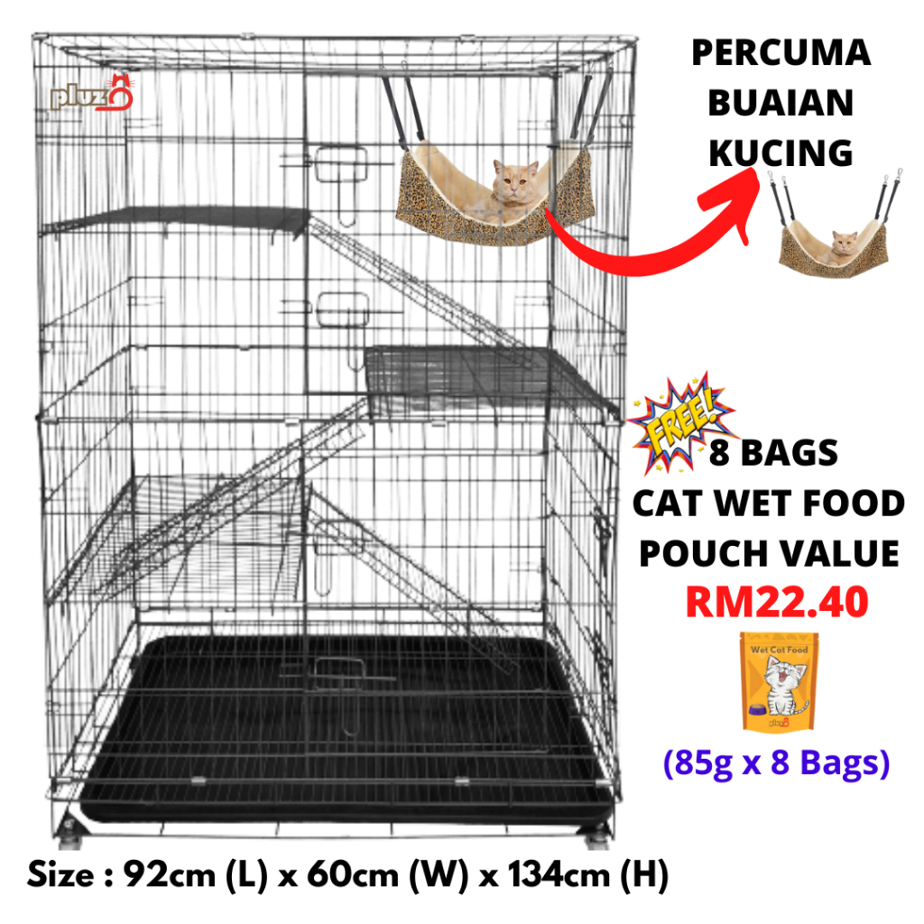 *BIG PLATFORM* Sangkar Kucing Besar 3 Tingkat Cat Cage 3 Level Large Wrought Iron 92cm(L) x 60cm(W) x 134cm(H)