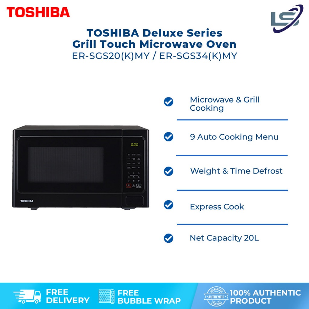 TOSHIBA 20L/34L Microwave Oven ER-SGS20(K)MY/ER-SGS34(K)MY | Microwave & Grill | 9 Auto Cooking Menu