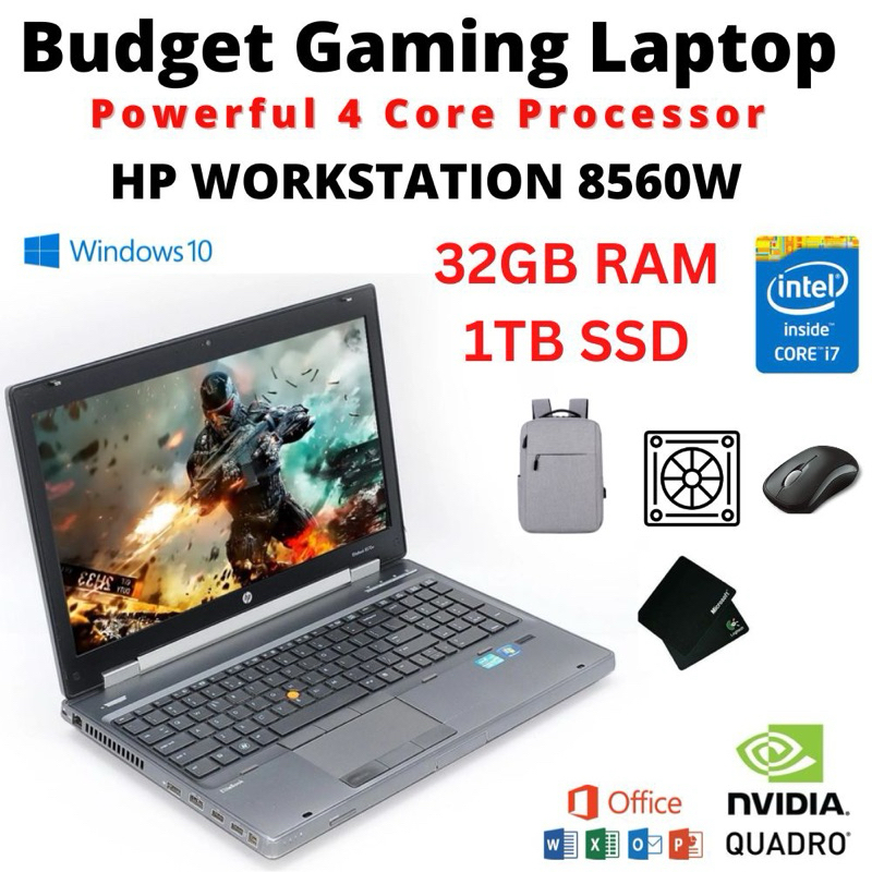 HP GAMING WORKSTATION 8560W / 32GB Ram / Nvidia Graphics/ Intel Core i7[ 4 Core Processor ] LAPTOP