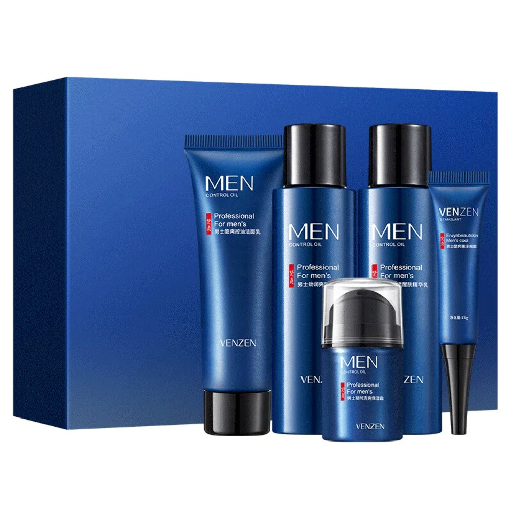 VENZEN 5Pcs Pencuci muka lelaki set Men's skin care Facial cleanser Toner kawalan muka berminyak