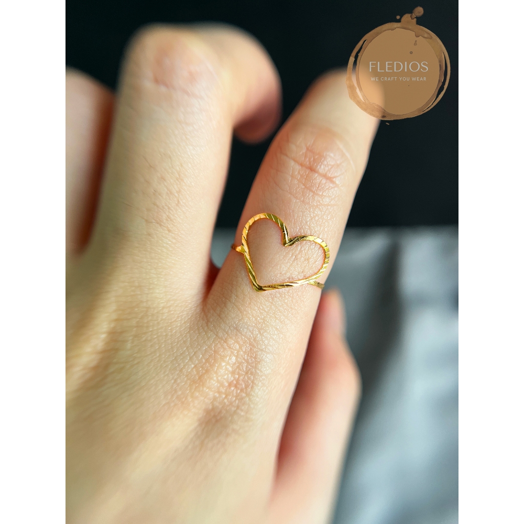 Cincin Emas 916 Minimalis Bentuk Cinta Besar Cincin Budget 916 Light Weight /916 Gold Ring Big Love Flat Ring