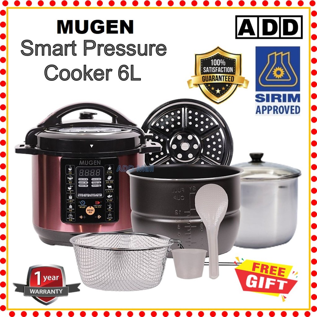 [SIRIM] MUGEN Smart Pressure Cooker 6L Non Stick Pot Stainless Steel Inner Pot (With Free Gifts) - Ready Stock