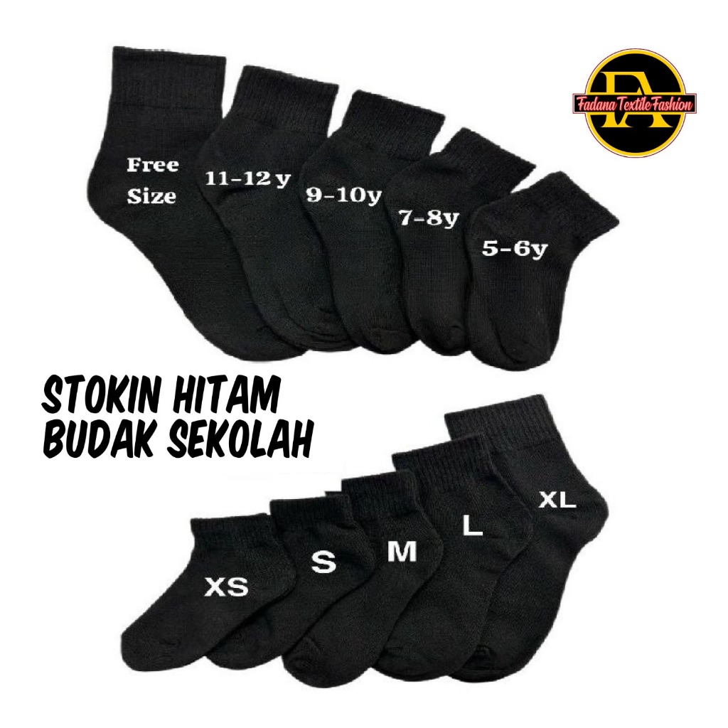 Stoking Sekolah Hitam Black Sock School Cotton Stokin Age 4 Years To Adult Boy Girl Kids Socks Bersukan Student Unisex