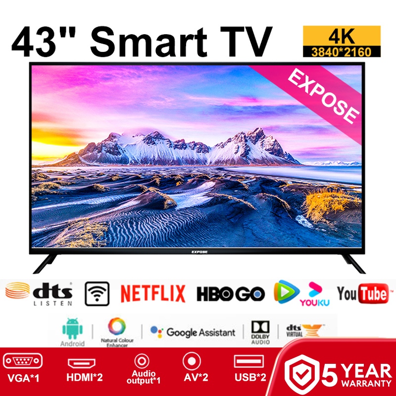 Smart TV 43 Inch Television Android 12.0 TV 4K UHD Dolby Vision Dolby Audio Supports Netflix/Google/YouTube