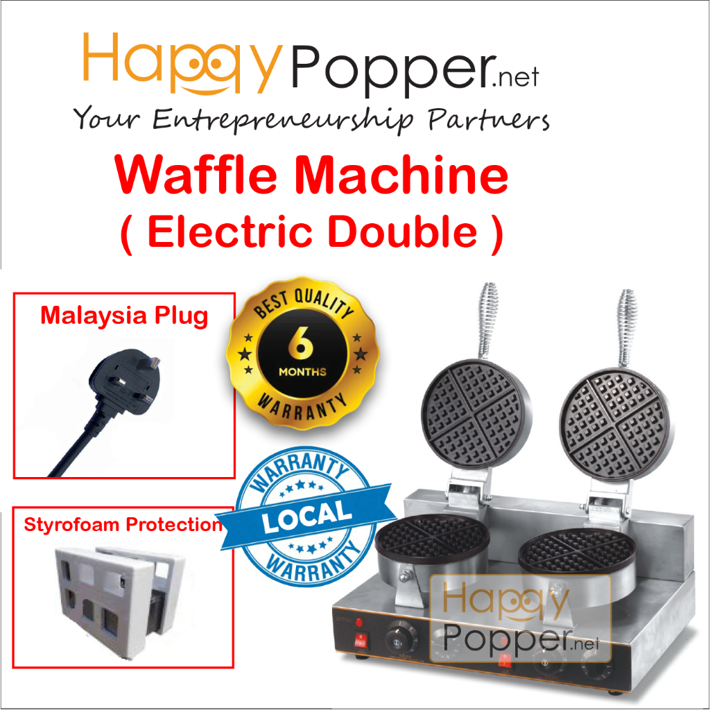 Happypopper Commercial  Electric Mesin Wafer Waffle Baker Maker Single Double Machine Heavy Duty 商用松饼华夫饼机