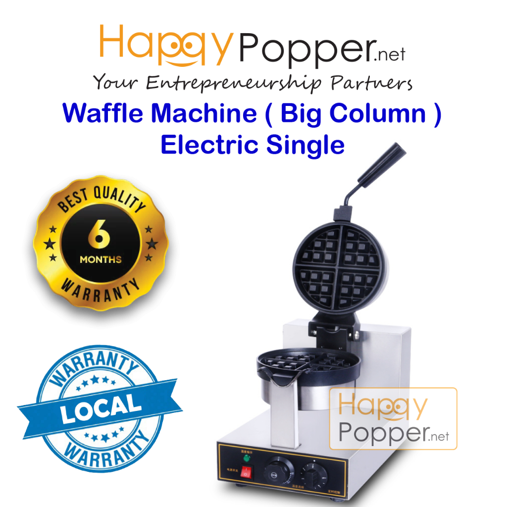 Happypopper Commercial Electric Mesin Wafer Waffle Maker Machine Big Colum Single Heavy Duty 大格子华夫饼