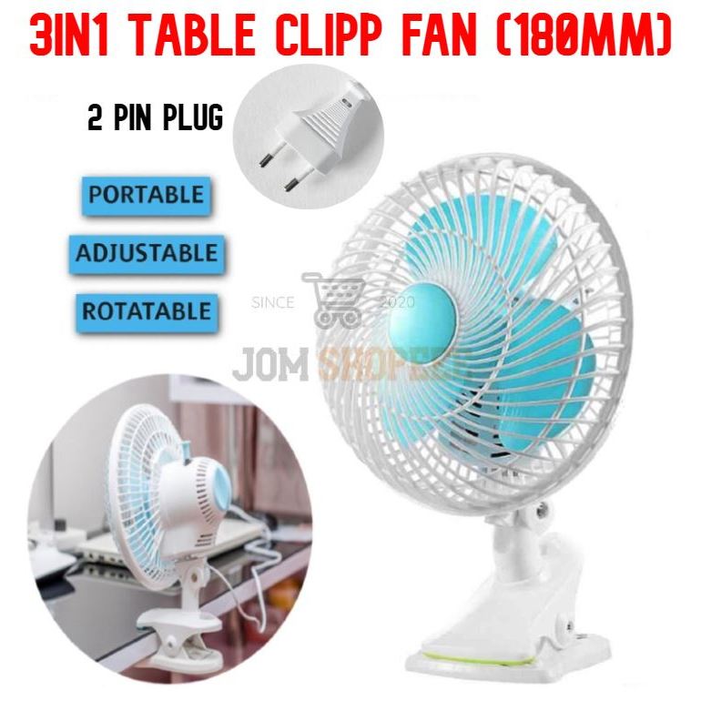 #ReadyStock  3in1 Klip Kipas 180mm 20W Angin Kencang KIPAS MUDAH ALIH KUASA KIPAS Klip Klip Meja  Table Clip Fan