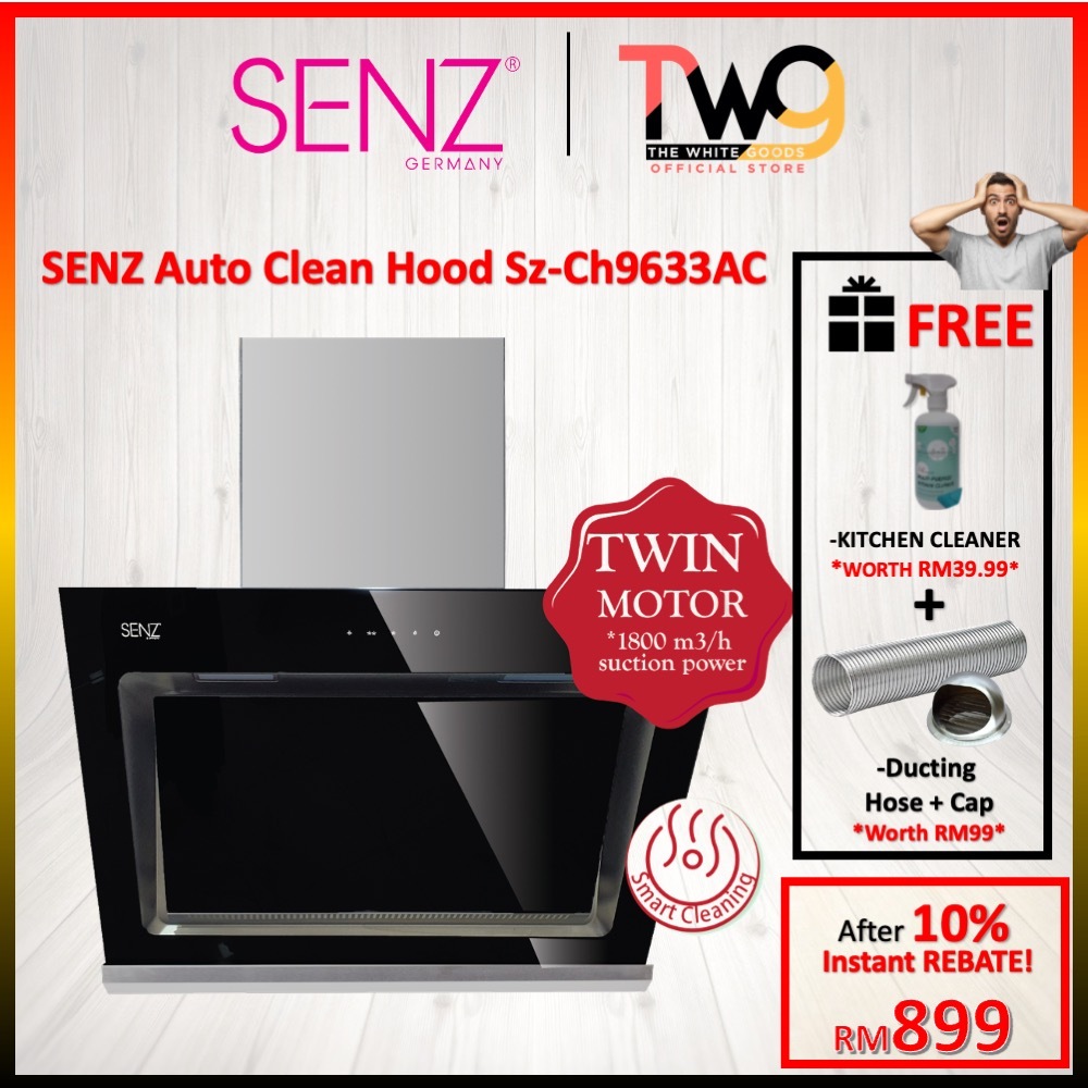 [FREE SHIPPING] SENZ Twin Motor (1800m3/h) Intel Auto Clean Heat Pro Cooker Hood MultiHood - SZCH9633AC SZ-CH9633AC