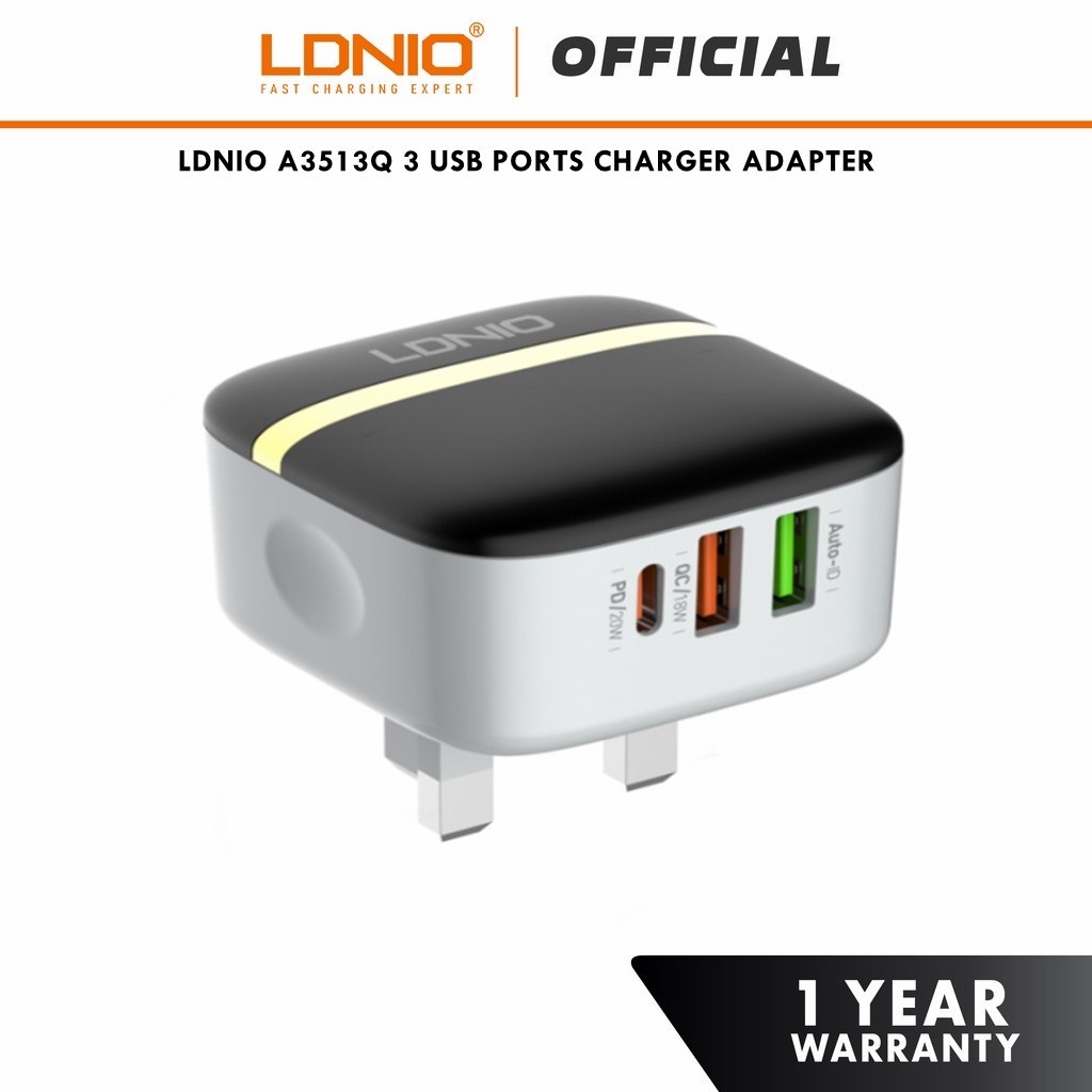 LDNIO A3513Q 32W Quick Charge Portable Fast Charger QC3.0 PD 2 USB-A & 1 USB-C