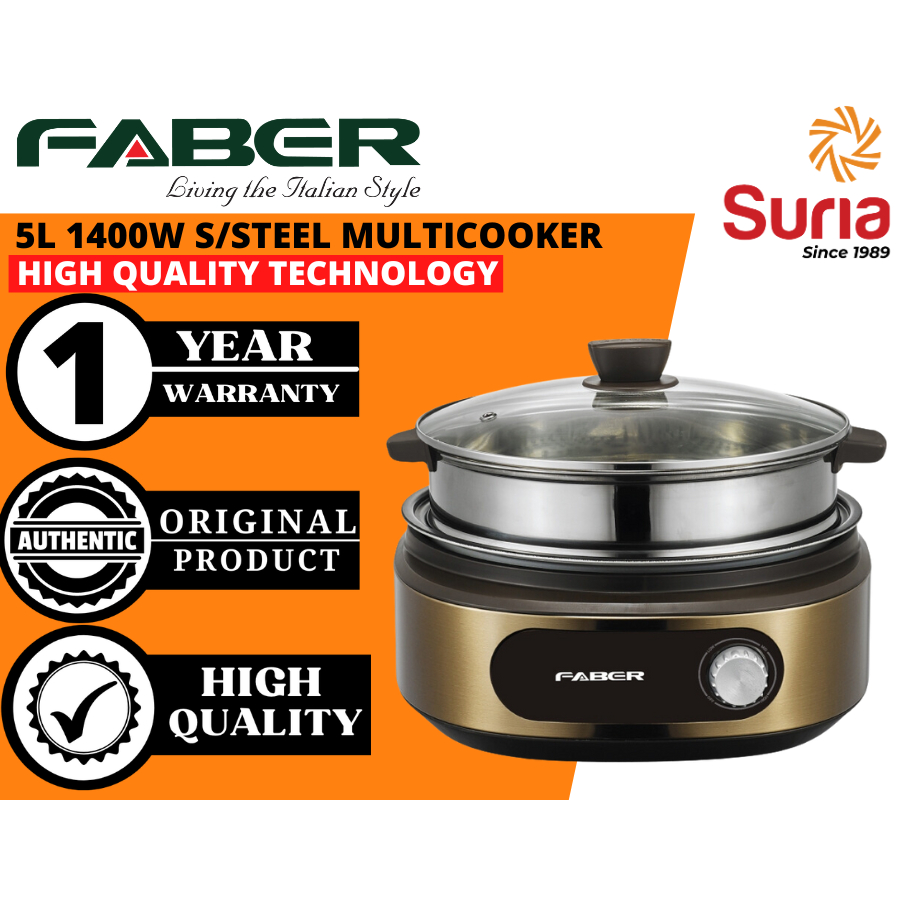 (Free Bubble Wrap) FABER 5L Multi Cooker Steamboat BBQ Grill Stir Fry Soup Steam FMC 1500