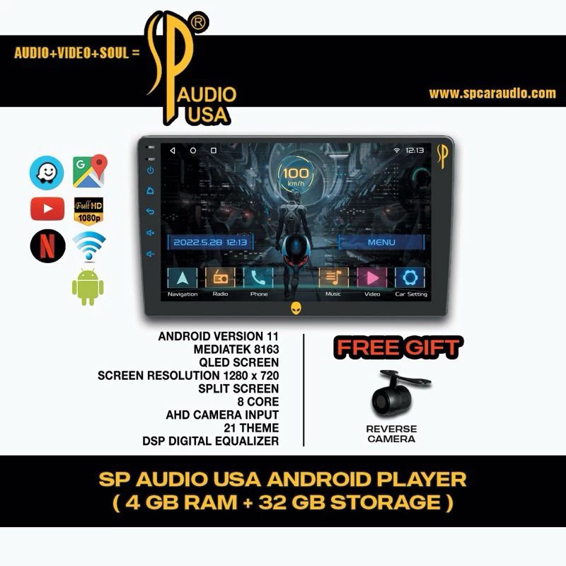 CAR ANDROID PLAYER 4GB RAM 32GB MEMORY SUPPORT ANDROID AUTO AND APPLE CAR PLAY SP AUDIO 8CORE PROCESSOR