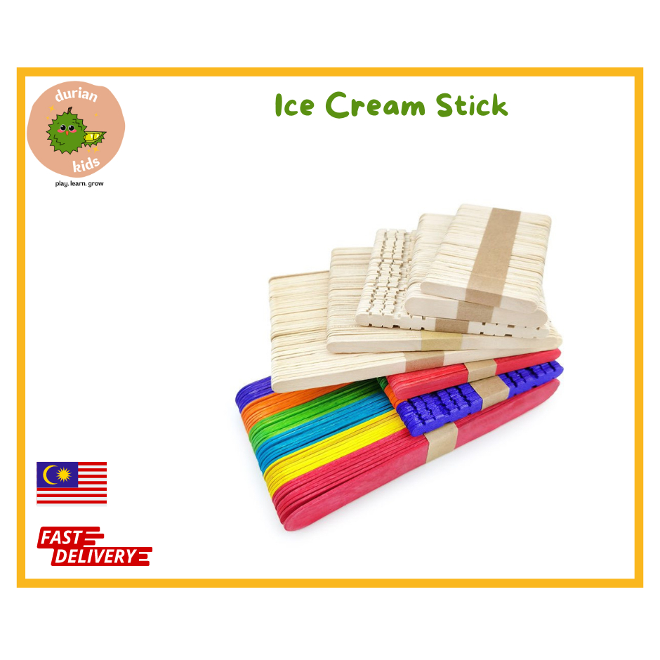 50Pcs/Set Ice Cream Stick Plain Colourful/ Ice Pop Popsicle Sticks Colorful Wood Craft Sticks for Children DIY Homemade