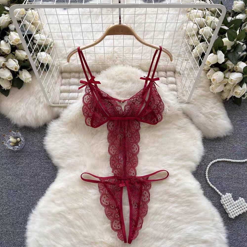 Women Ladies Sexy Lingerie Bodysuit Jumpsuit One-piece Suits Lace Pierced Open Crotch Baju Badan Seksi Wanita 性感情趣连体衣