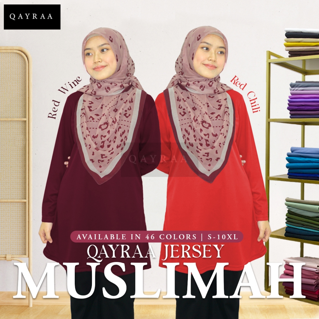 (P4) 2XL-7XL Jersi Muslimah Jersey PREMIUM Muslimah Plain / Baju Wanita Sukan MuslimahRed Chili Baby Pink Red