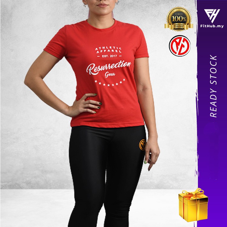 Clearance Ladies Athletic Apparel Shirt by Resurrection Gear Red Training Wear Zumba Workout Clothes