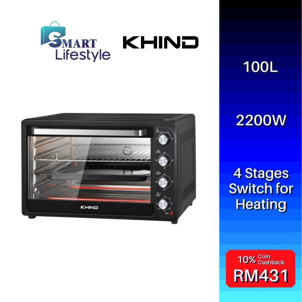 KHIND 100L Electric Oven with 4 Stage Switch for Heating & Function OT100E