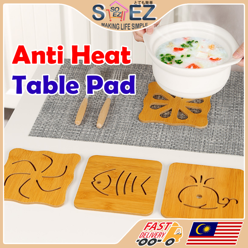 SOEZ Cute Wooden Anti Heat Hot Pod Slip Pad Table Place Mat Multiple Design and Sizes Coaster Alas Meja Kayu 木质茶杯垫隔热垫