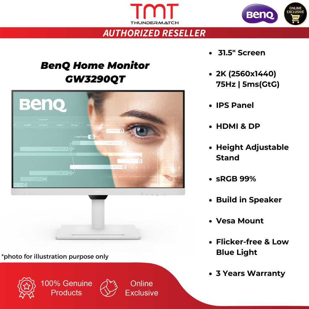 BenQ Home Monitor GW3290QT | 31.5 "| 5ms(GtG) | IPS Panel | 2560x1440 (2K)(75Hz) | sRGB 99% | HDMI &
