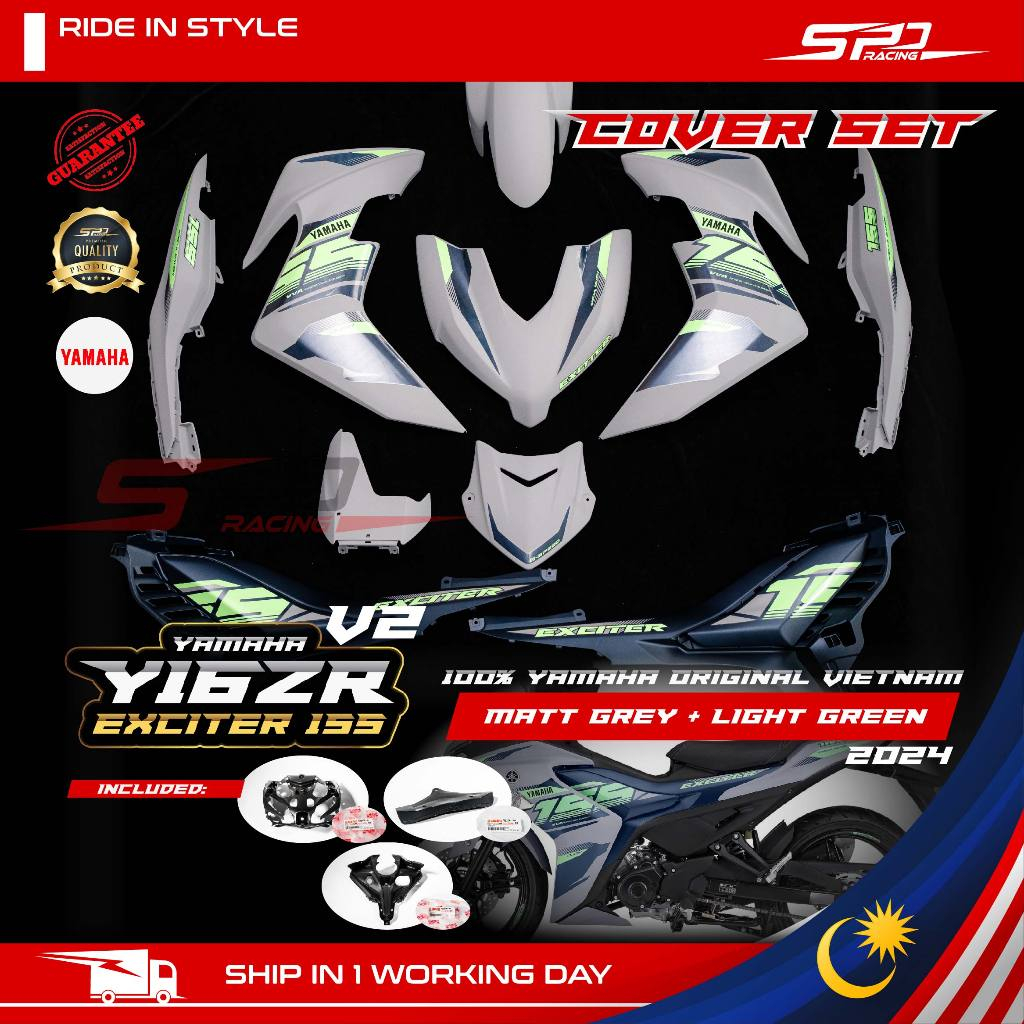 Cover Set for Y16 ABS / Exciter 155 V2 100% ORIGINAL YAMAHA VIETNAM 2024ï¼Matt Grey + Light Greenï¼