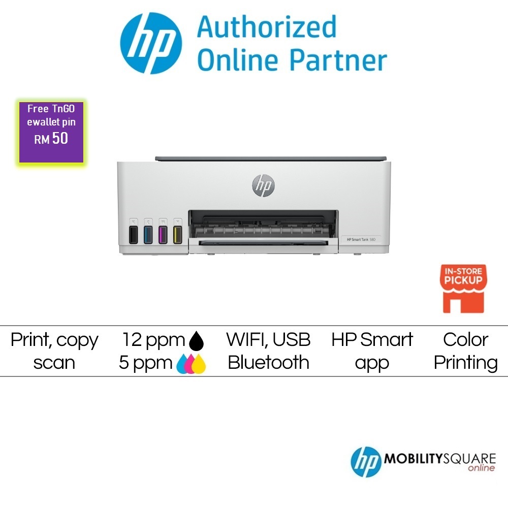 HP Smart Tank 580 (Print/Scan/Copy/USB/Wifi) ( Free RM50 TnGo ewallet