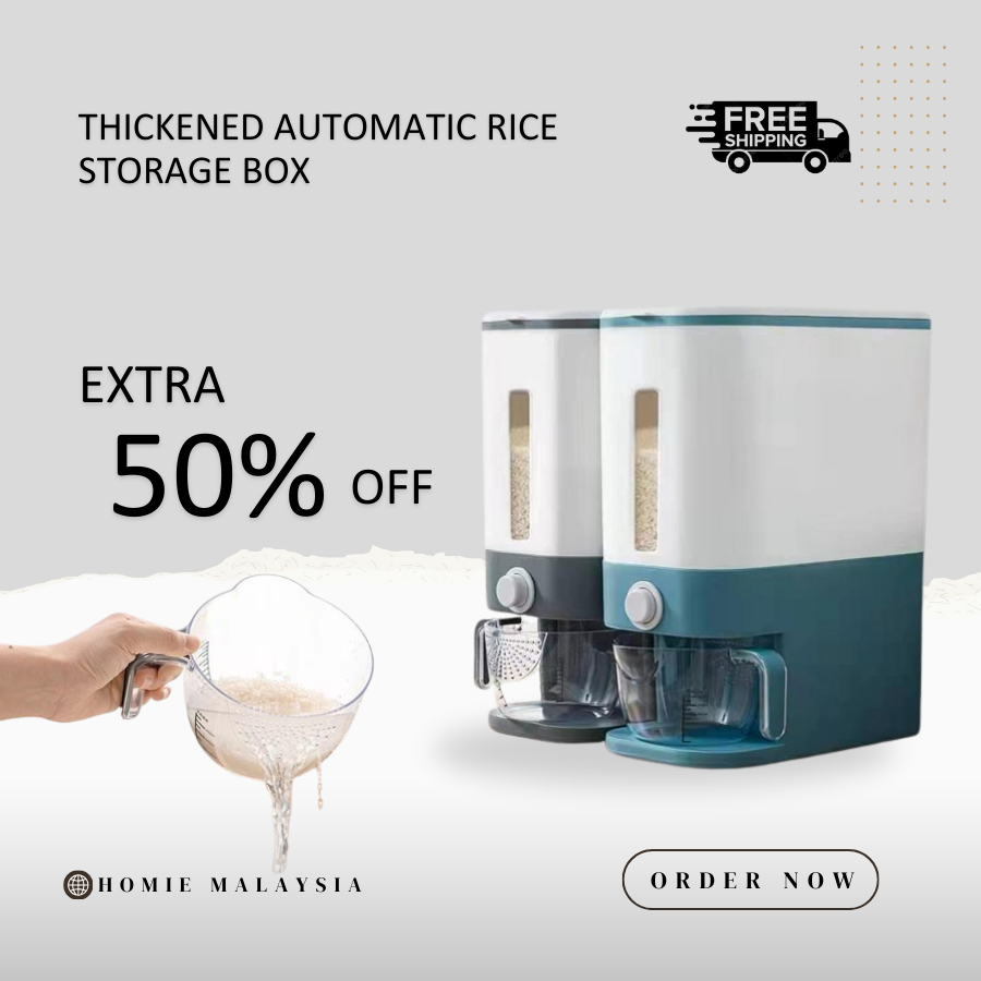 Thickened 12KG Automatic Rice Dispenser with Rinsing Cup – Smart Rice Storage Bucket (Bekas Beras)