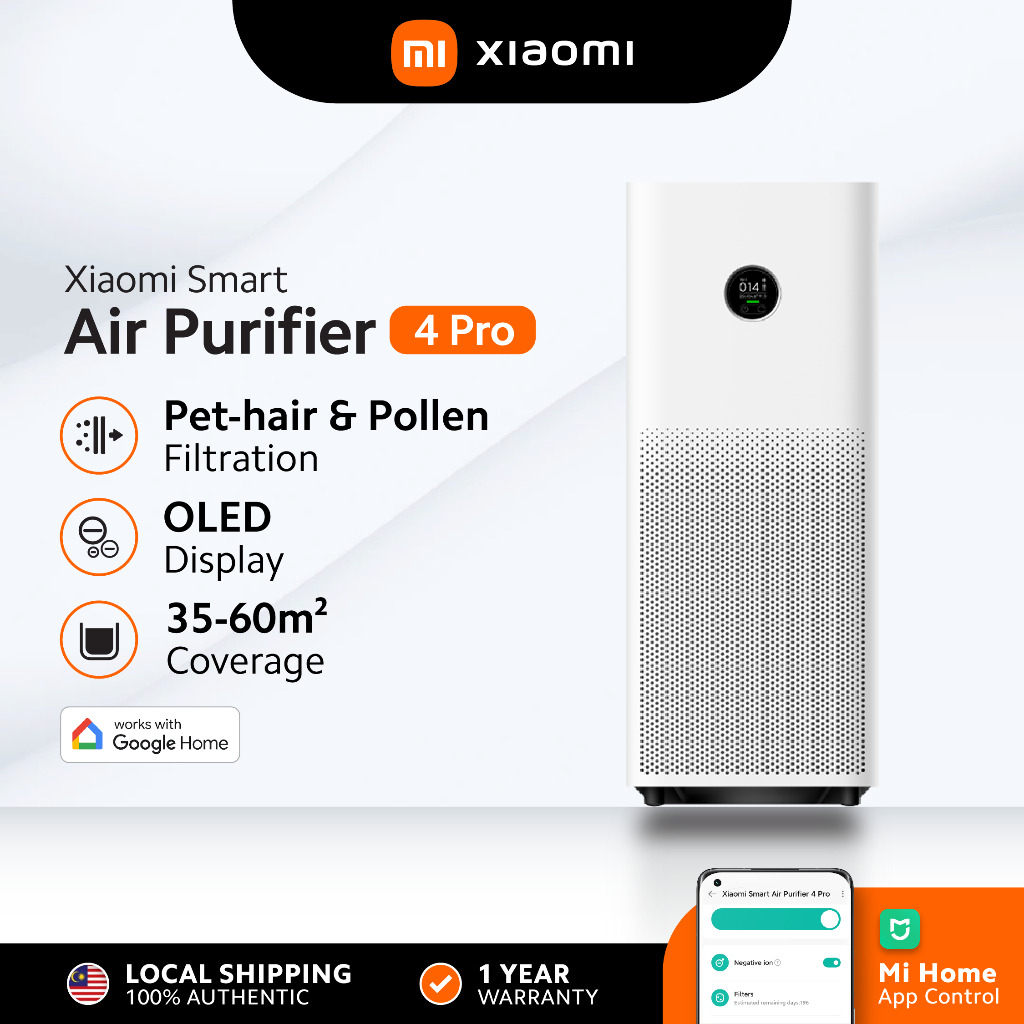 Xiaomi Smart Air Purifier 4 Pro | Large Effective Coverage | Air Quality | Smart OLED Touch Screen | WiFi App Control