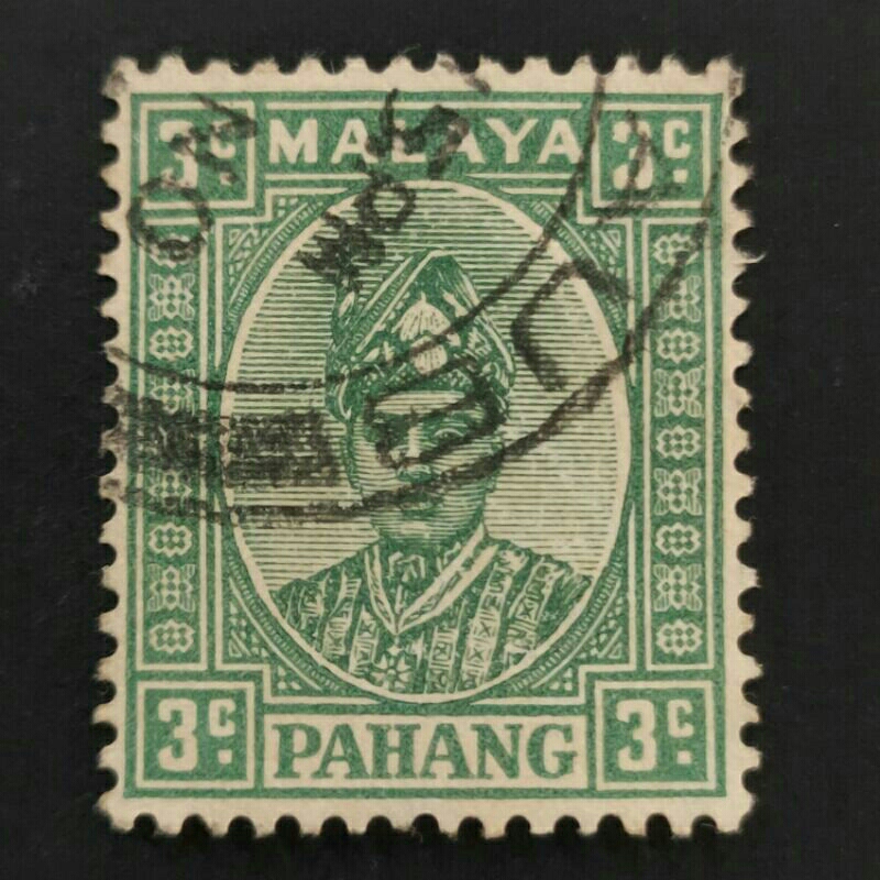 Special Price-1941 Stamp Pahang-Unique Used Stamp-3c green Sultan Sri Abu Bakar-Rare Item-Worth to Keep