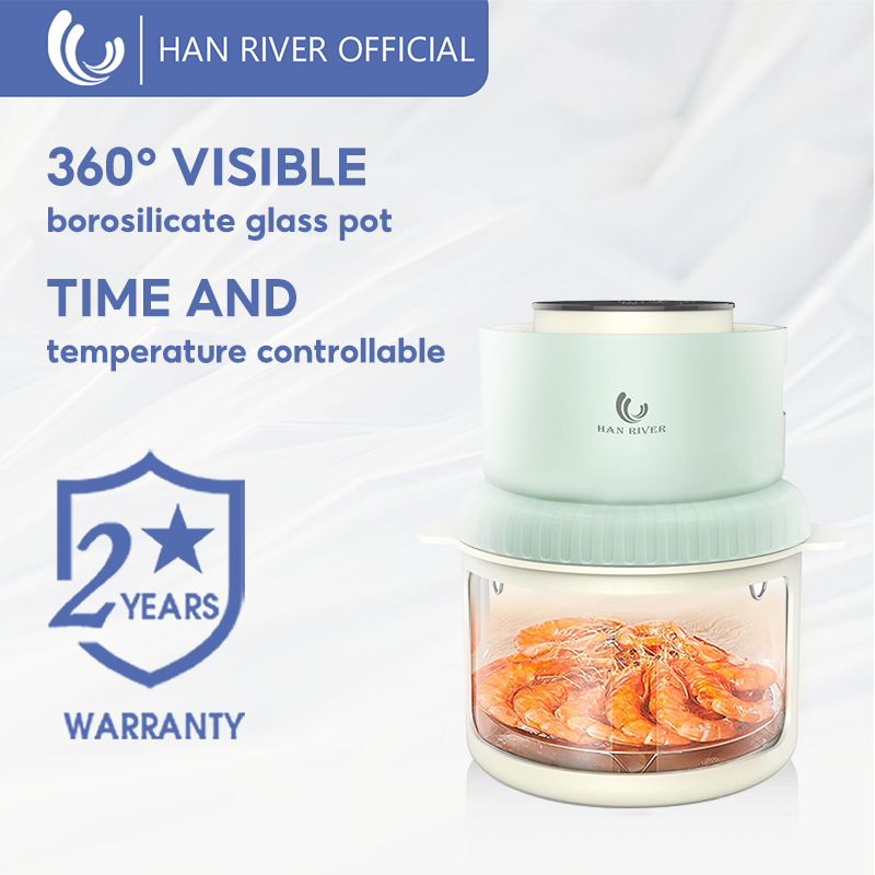 HAN RIVER  Air Fryer 4L Foldable Storage 360° Visible Glass Pot Air Fryer HRAF03GN